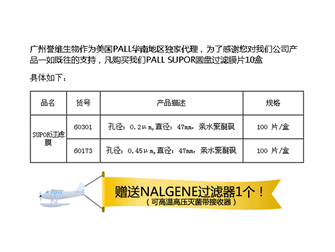 廣州譽維PALL濾膜超值限時回饋